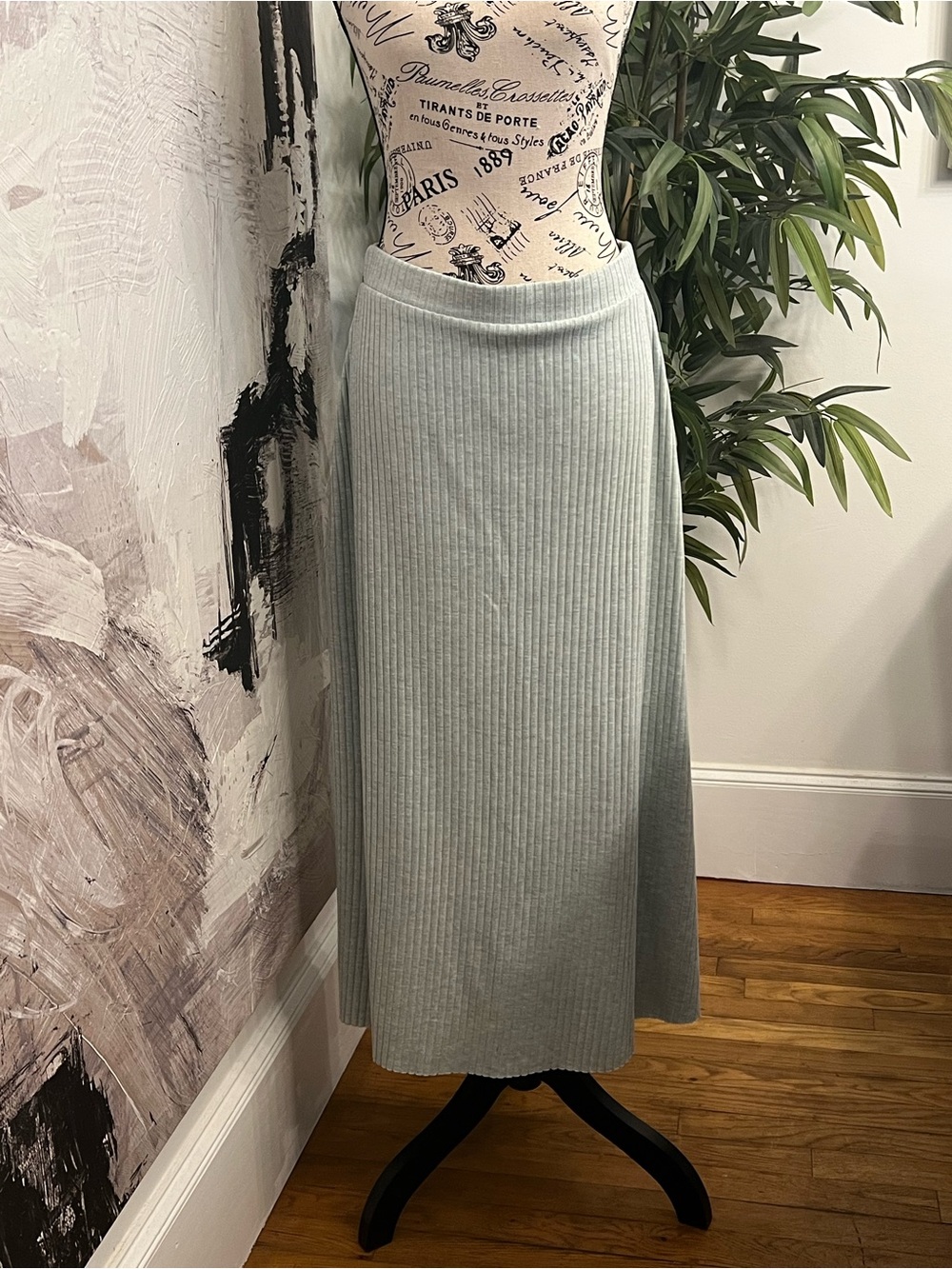 Zara Ribbed Midi Skirt in Sage Green